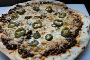 Taco Pizza hot out of the oven  (before Tomato & Lettuce)